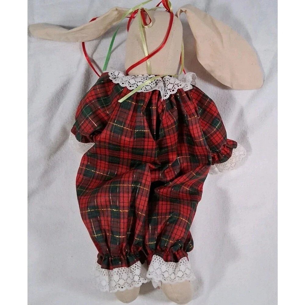 Vtg Christmas Bunny Rabbit Cloth Girl Doll Bunnies Holiday Decor 17